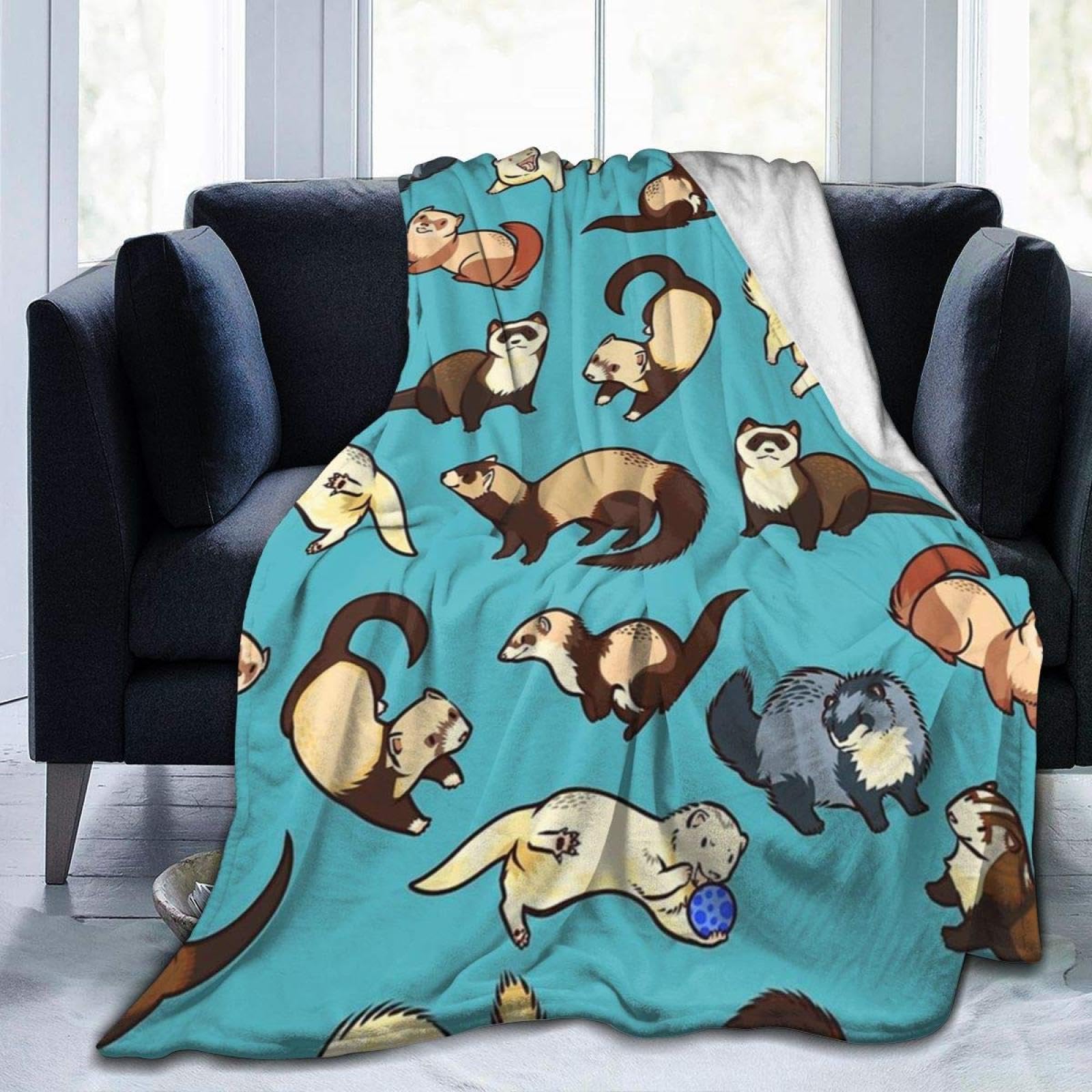 Manta Sofa Miel Azul Mantas para Cama Sofa de Franela Manta Polar de Microfibre Suave Transpirable Cálida como Manta de Salón - 220x240 cm