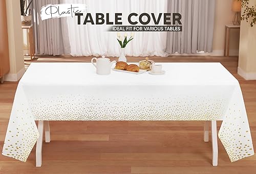 Miniatura 9 de Utopia Kitchen Mantel de plástico desechable (paquete de 12, 54 x 108 pulgadas), mantel rectangular con puntos dorados y blancos, impermeable,