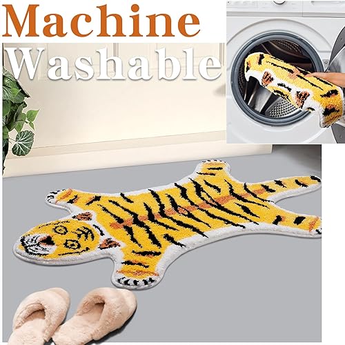 Miniatura 7 de Alfombra con forma de tigre para baño, alfombra antideslizante con estampado de animales de dibujos animados, alfombra absorbente para baño, sala de