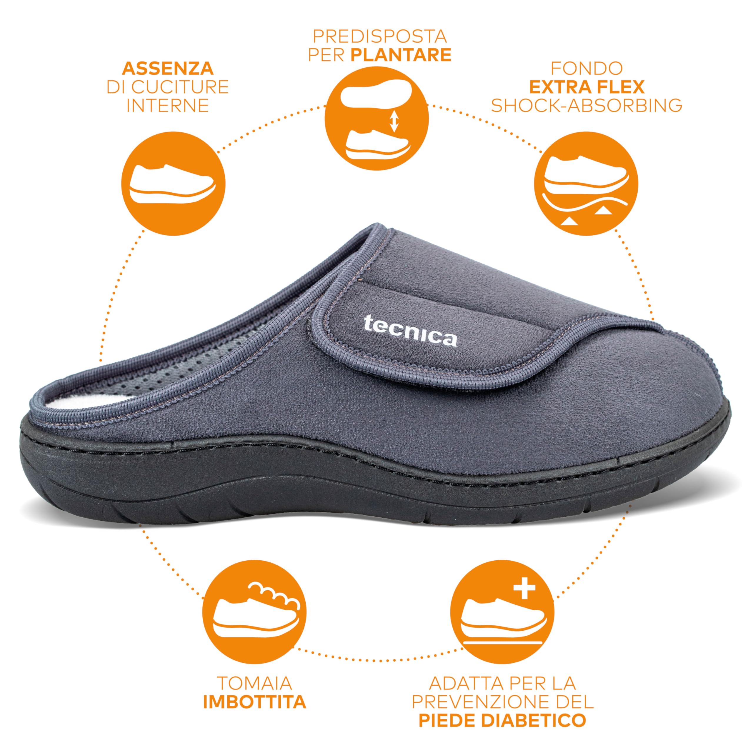 EXTRO STYLE – Pantofole Ortopediche Tecnica 6, per Piedi Gonfi e Bendati, Dolori al Tallone, Ciabatte Ortopediche Donna e Uomo con Suola Antiscivolo e Urto-assorbente, Microfibra, Grigio