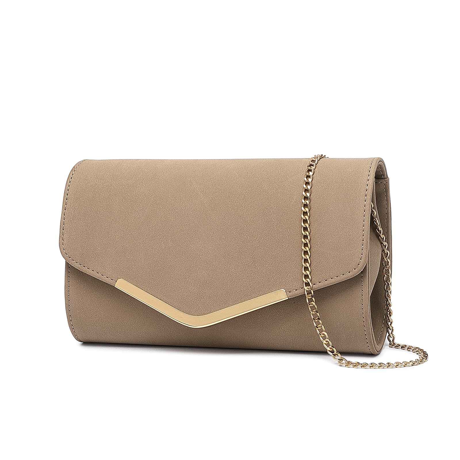 Miss Lulu Damen Umschlag Clutch Elegant Abendtasche Brauttasche Umschlag Clutch Tasche Handtasche mit Kette für Hochzeit Party Prom Khaki