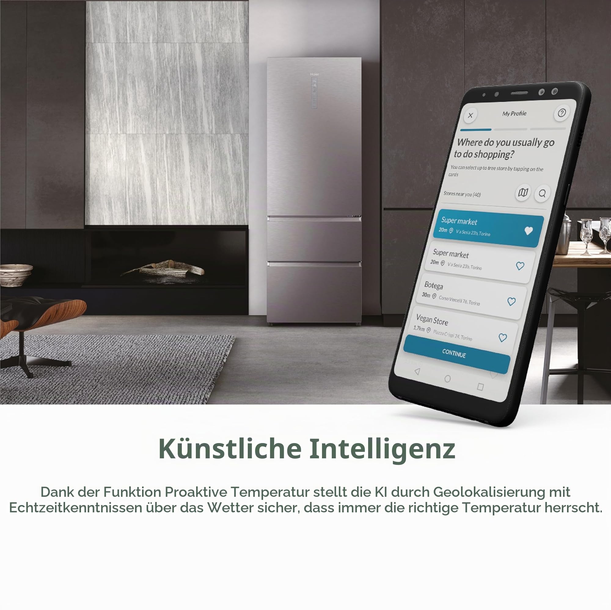 Haier HTW7720ENMP Kühl-Gefrier-Kombination/Edelstahlfront / 483 Liter/MyZone Plus/Humidity Zone/Smart Home: Integriertes Wi-Fi/Auch per hOn App steuerbar