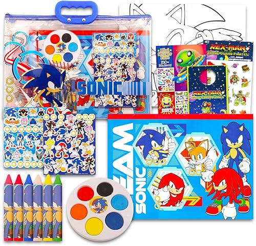 Miniatura 1 de Game Party Sonic The Hedgehog - Juego de dibujo y pintura para niños, paquete de regalo sónico con libro para colorear, utensilios para colorear,