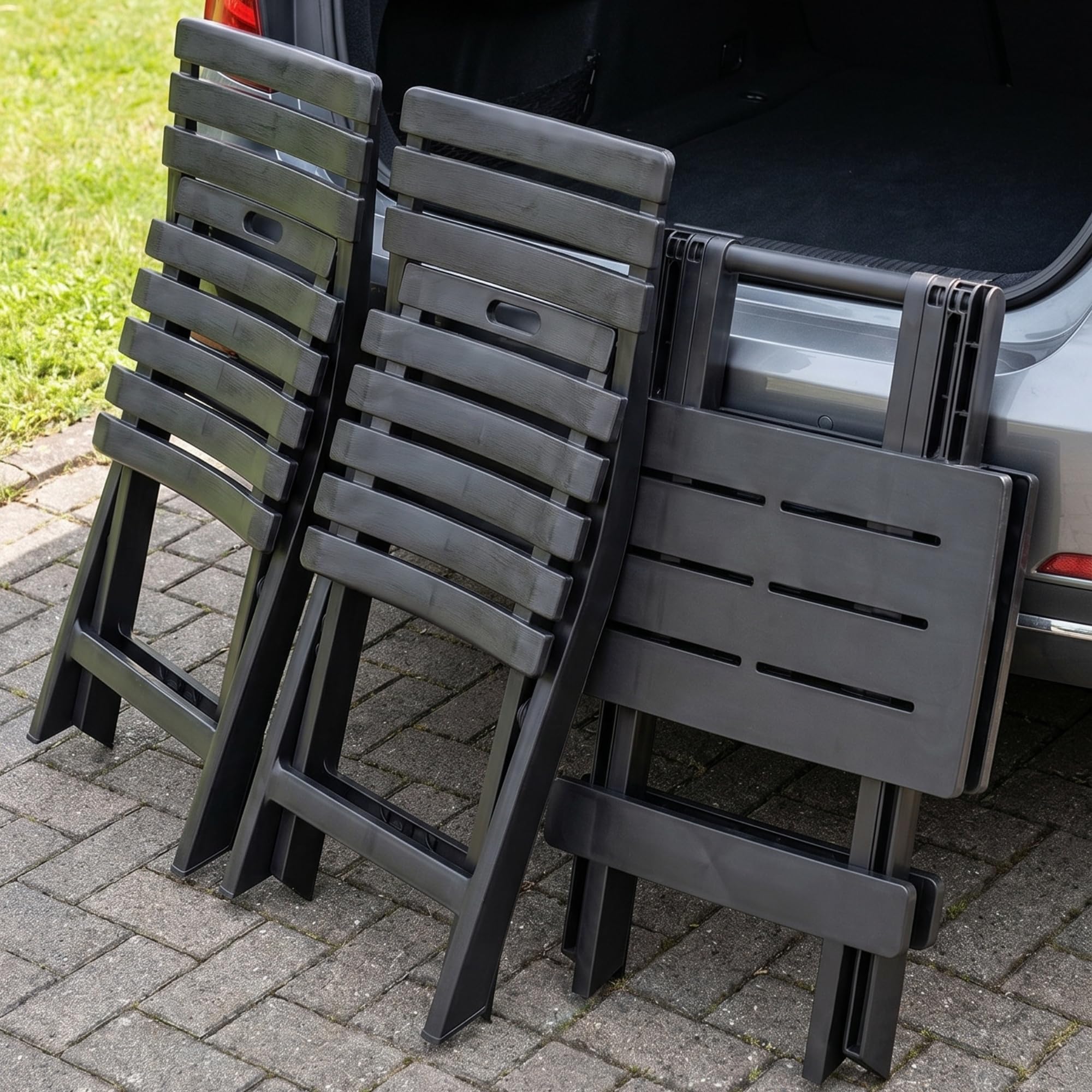 BigDean 2 chaises de jardin et 1 table de jardin pliables, anthracite, résistantes aux intempéries