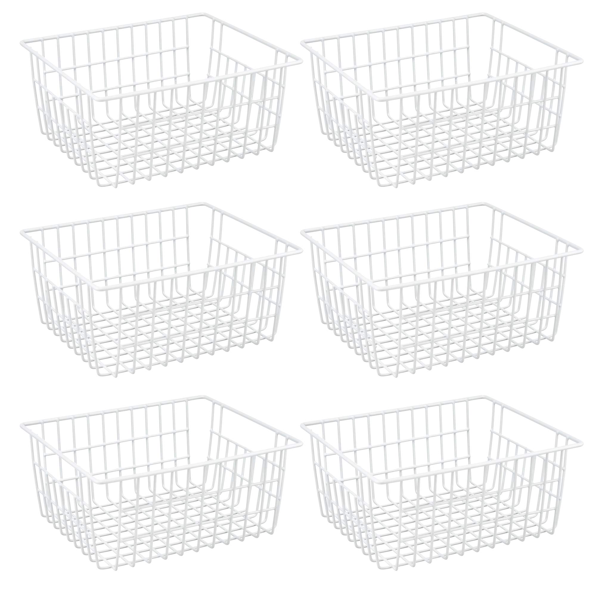 iPEGTOP Metal Baskets Food Storage Organizer, Freezer Refrigerator Wire Storage Baskets, Household Bin Basket with Handles for Kitchen Cabinets, Pantry, Freezer, Bathroom, Closets, Set of 6, White