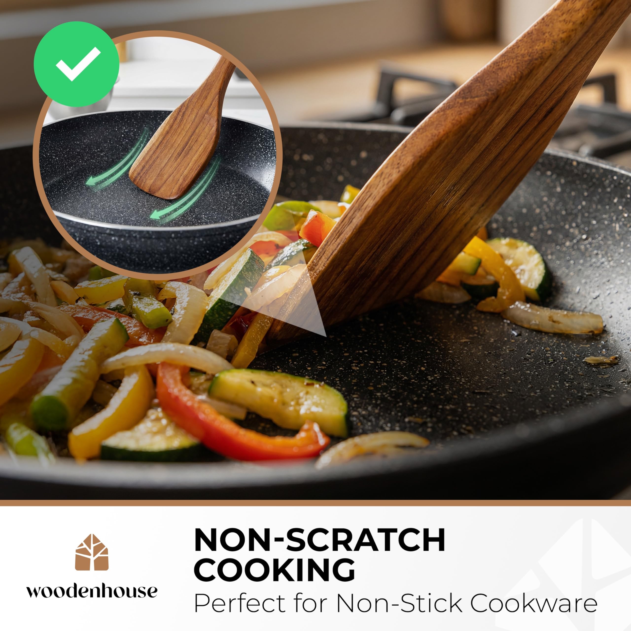 Kochlöffel-Set aus Holz – 13-teilig, Premium-Qualität aus Teakholz – Langlebig, antihaftbeschichtet, leicht zu reinigen und hitzebeständig. Ergonomische Griffe.