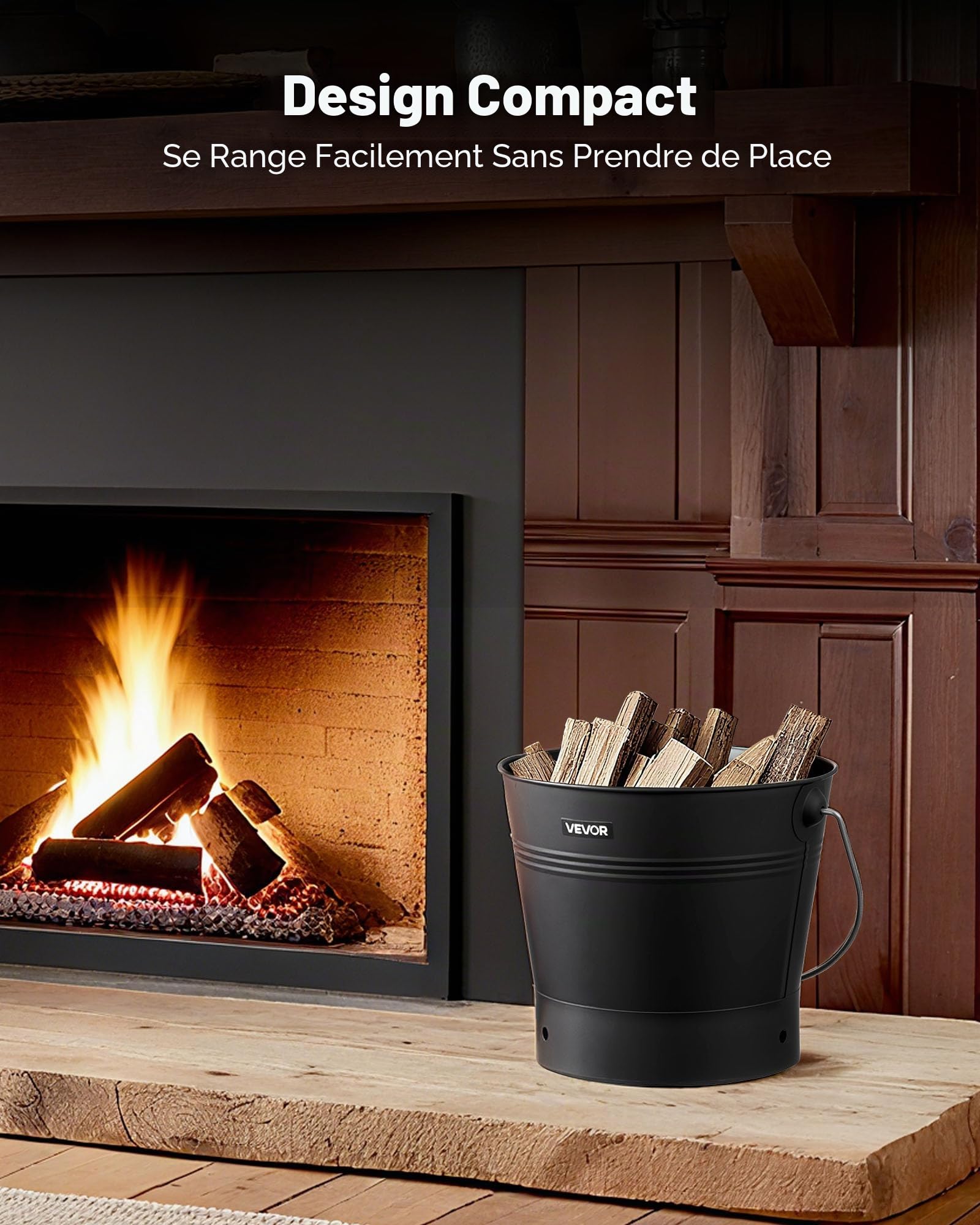VEVOR Seau à cendres, 4 pièces, seau à charbon de bois et cendrier en métal avec couvercle, pelle, balai et gants, grande capacité de 9,8 L pour cheminée, foyers, poêles à bois, intérieur et extérieur