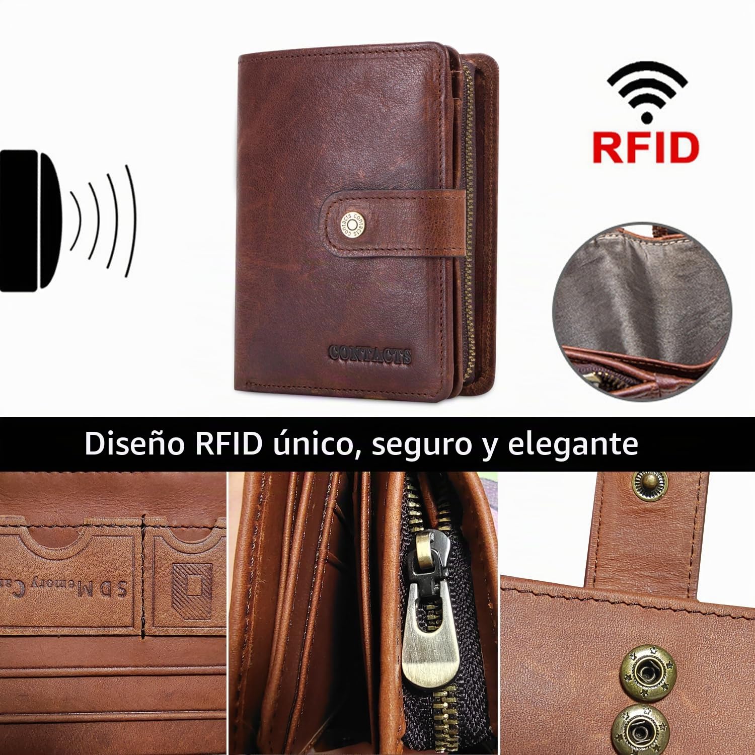 FANDARE Moda Billetera Hombre Cuero Cartera con RFID Monedero para Estilo Plegable Monedero con 12* Crédito Tarjetas Ranuras,1 * Coin Bolsillo, para Viajar, Fiesta, Boda,Negocio