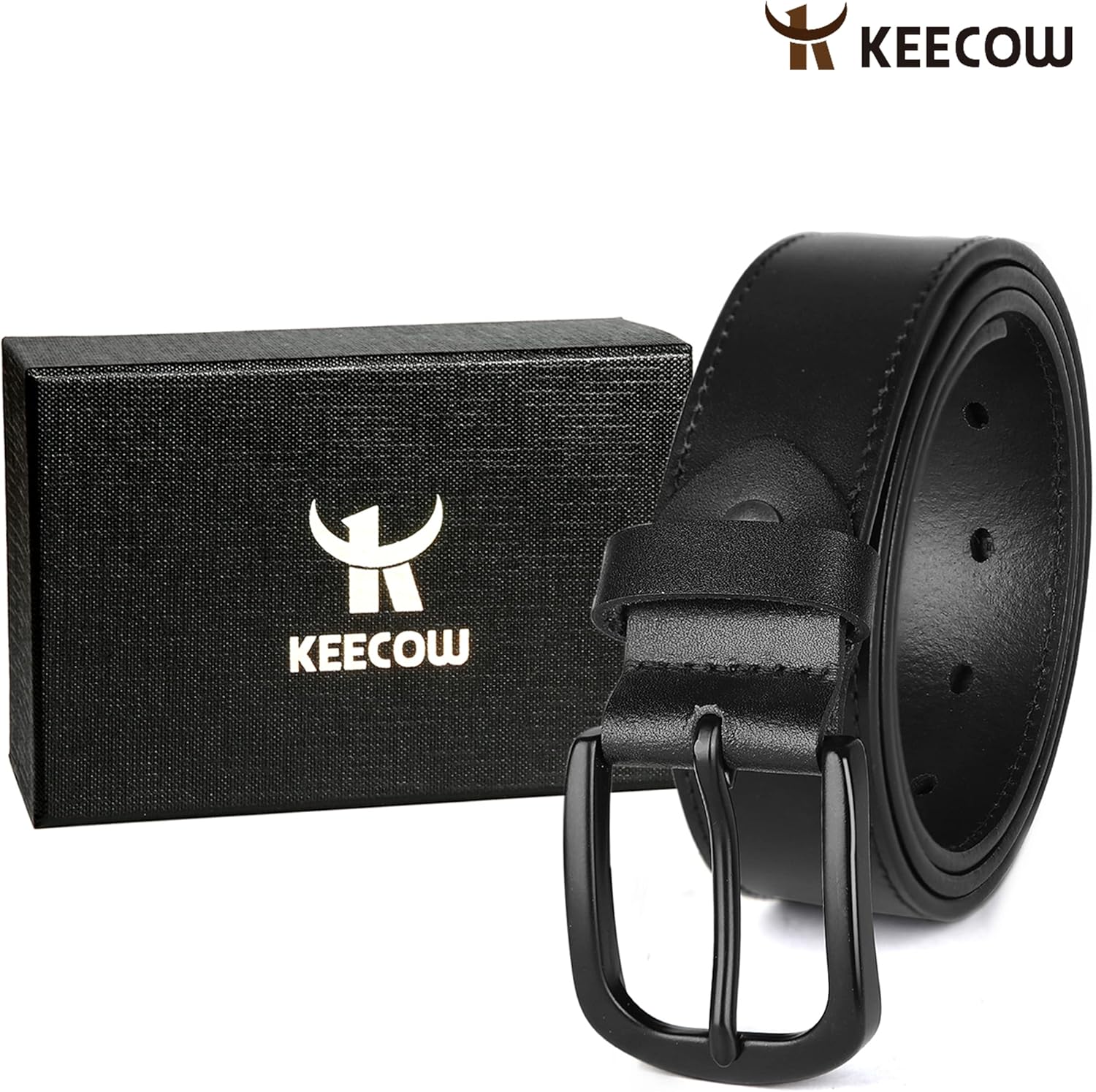 KEECOW Men's 100% Italian Cow Leather Belt Men With Anti-Scratch Buckle,Packed in a Box - Image 4