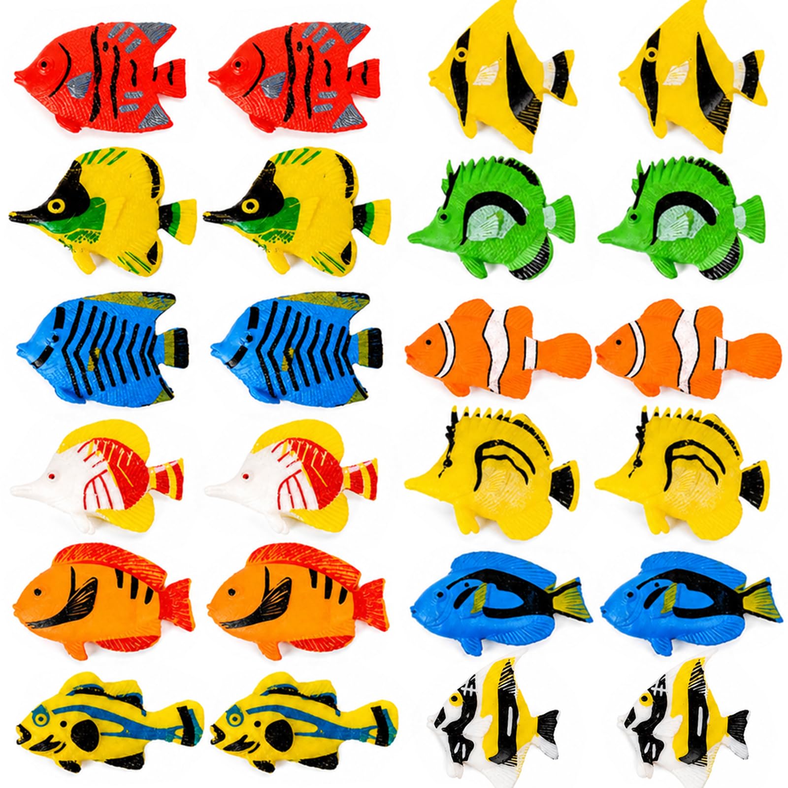 Dei tkeyts 24Pcs Mini Tropical Toy Fish Set, Colorful Fish Tank Decorations