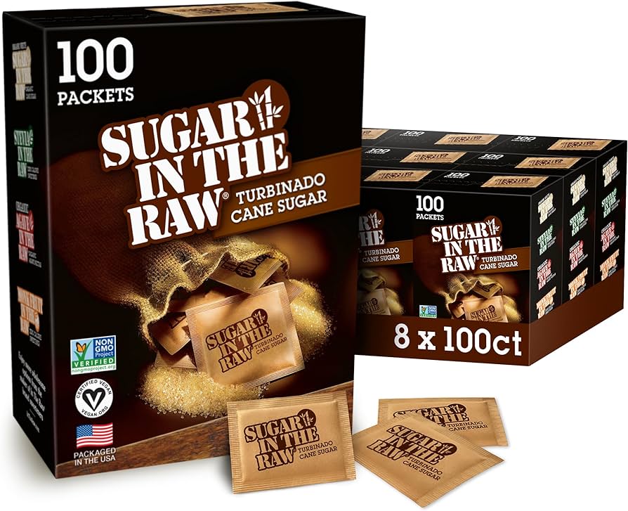 Amazon.com: Sugar In The Raw Turbinado 甘蔗糖包裝,100 顆盒裝,8 件