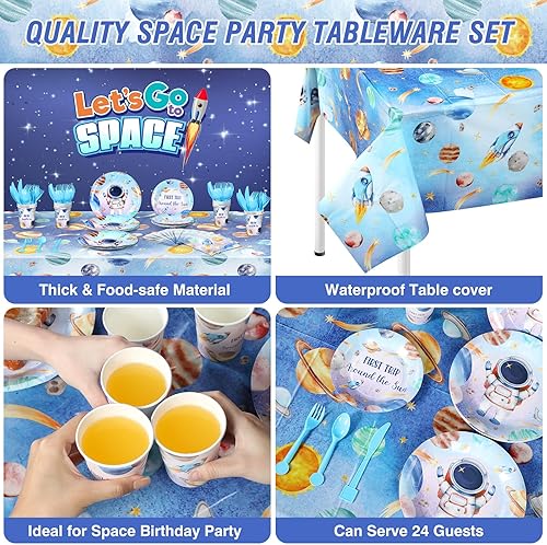 Miniatura 3 de Pasimy 175 piezas de suministros para fiesta de cumpleaños de primer viaje alrededor del sol, espacio exterior, decoraciones de primer cumpleaños,