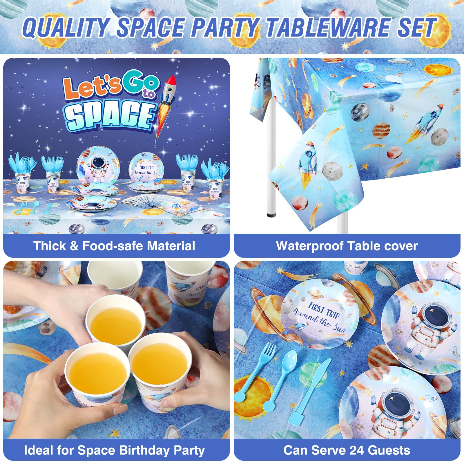 Pasimy 173 piezas de suministros de fiesta de cumpleaños del espacio exterior, decoración de mantel espacial, platos y servilletas desechables, planeta, sistema solar, galaxia, astronauta, tazas,
