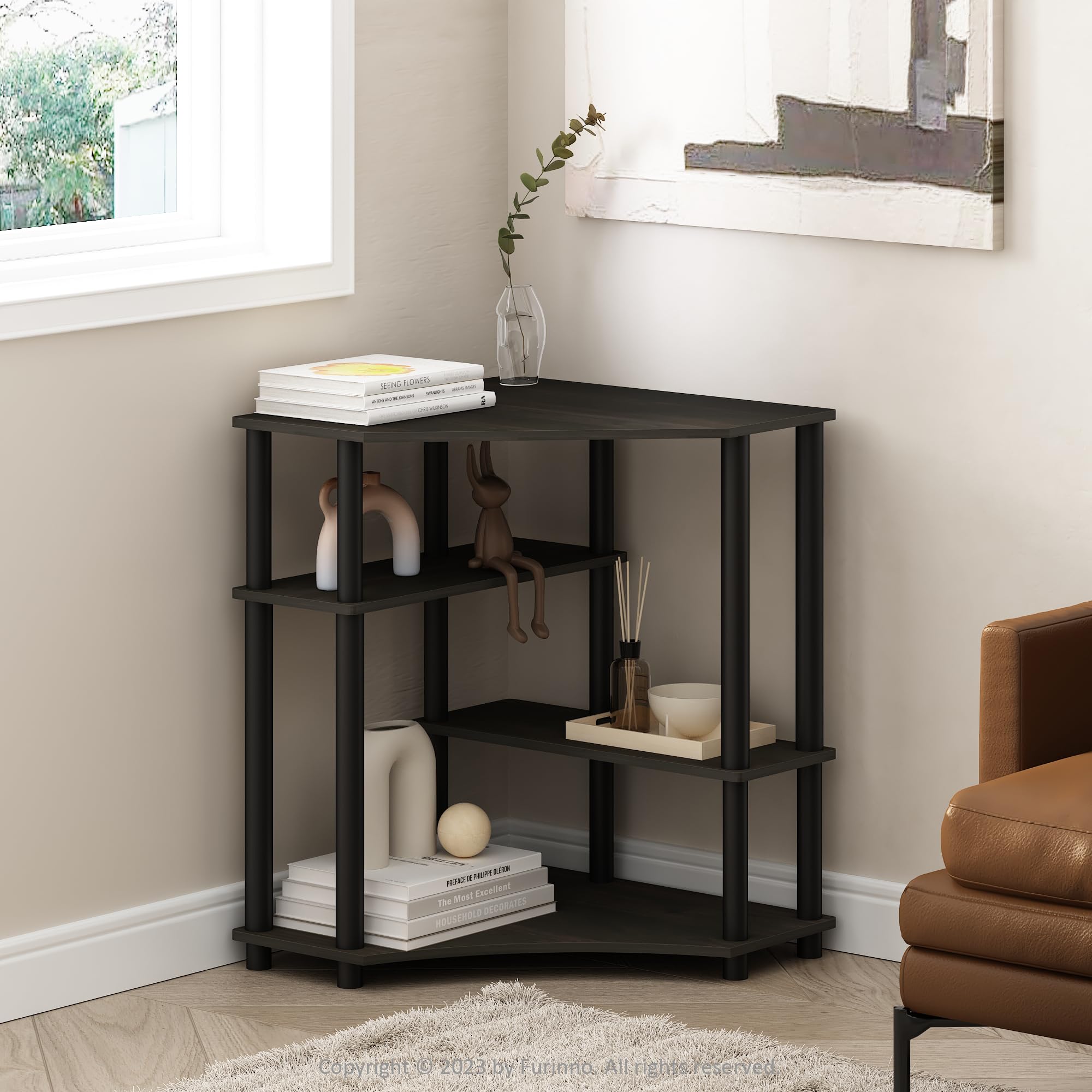 Furinno Turn-N-Tube Storage Shelves, 4-Tier Corner Open Book Shelf