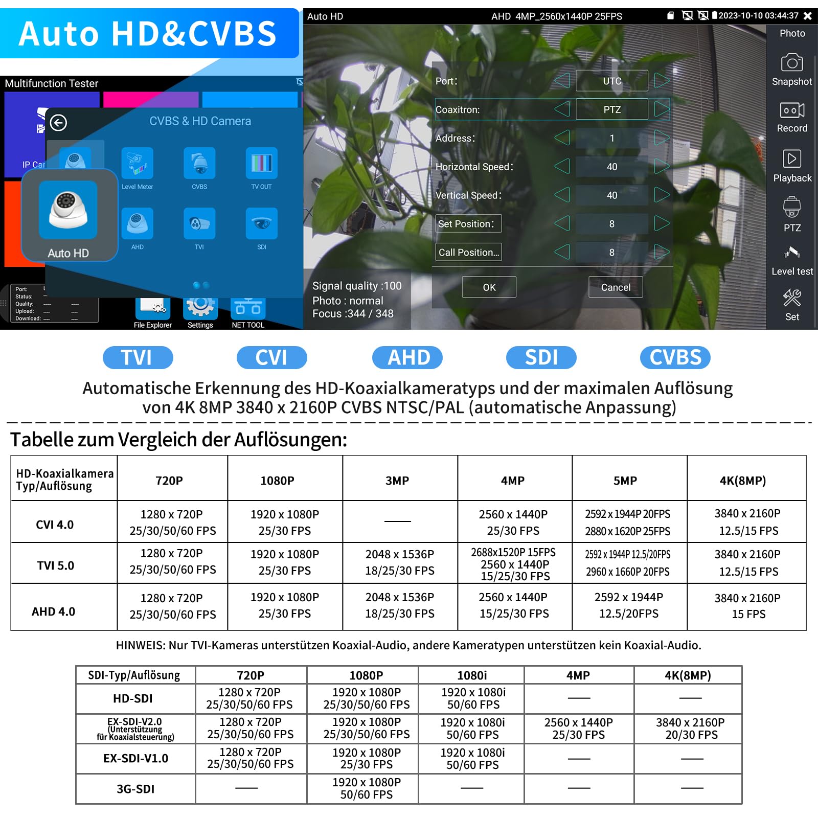 Henkion IPC-9800ADHS Pro CCTV-Kameratester 7-Zoll-IPS-Touchscreen-Monitor CCTV-Tester 8K IPC-Test und 4K 8MP HD-TVI CVI AHD SDI Kameratest IPC-Tester Netzwerk und Kabeltester POE SFP VGA WiFi RS485