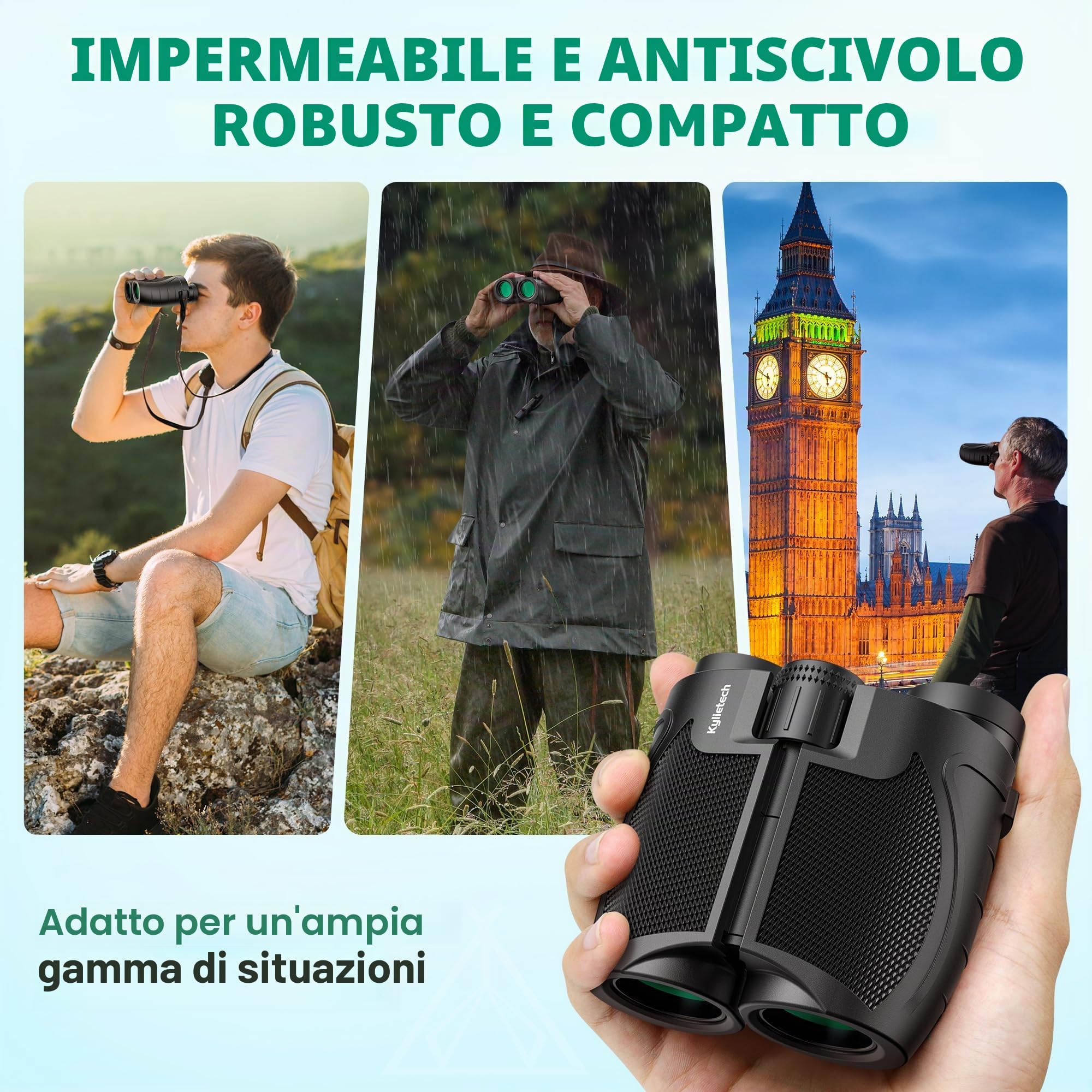 Kylietech Binocolo Compatto 12 x 25, Binocolo Leggero per Adulti e Bambini, Effetto Multistrato FMC e Prismi BAK-4, Ideale per Sport All'aria Aperta, Viaggi e Caccia, Concerti