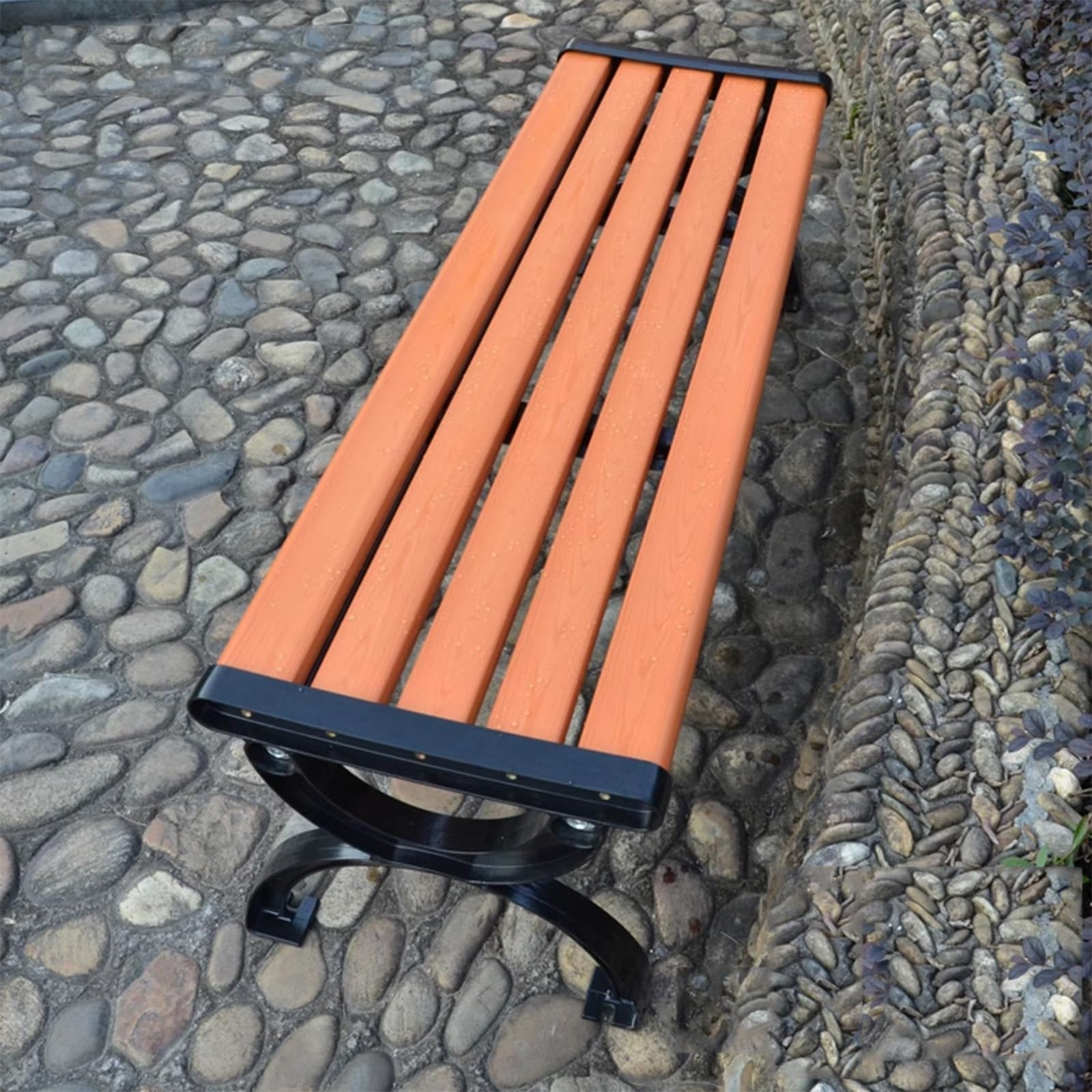 Krzesło ogrodowe, plastikowa drewniana ławka parkowa, wodoodporne żeliwne krzesło ogrodowe, bez oparcia, trwały stołek tarasowy (150 cm x 40 cm x 38 cm) - stylowe meble ogrodowe