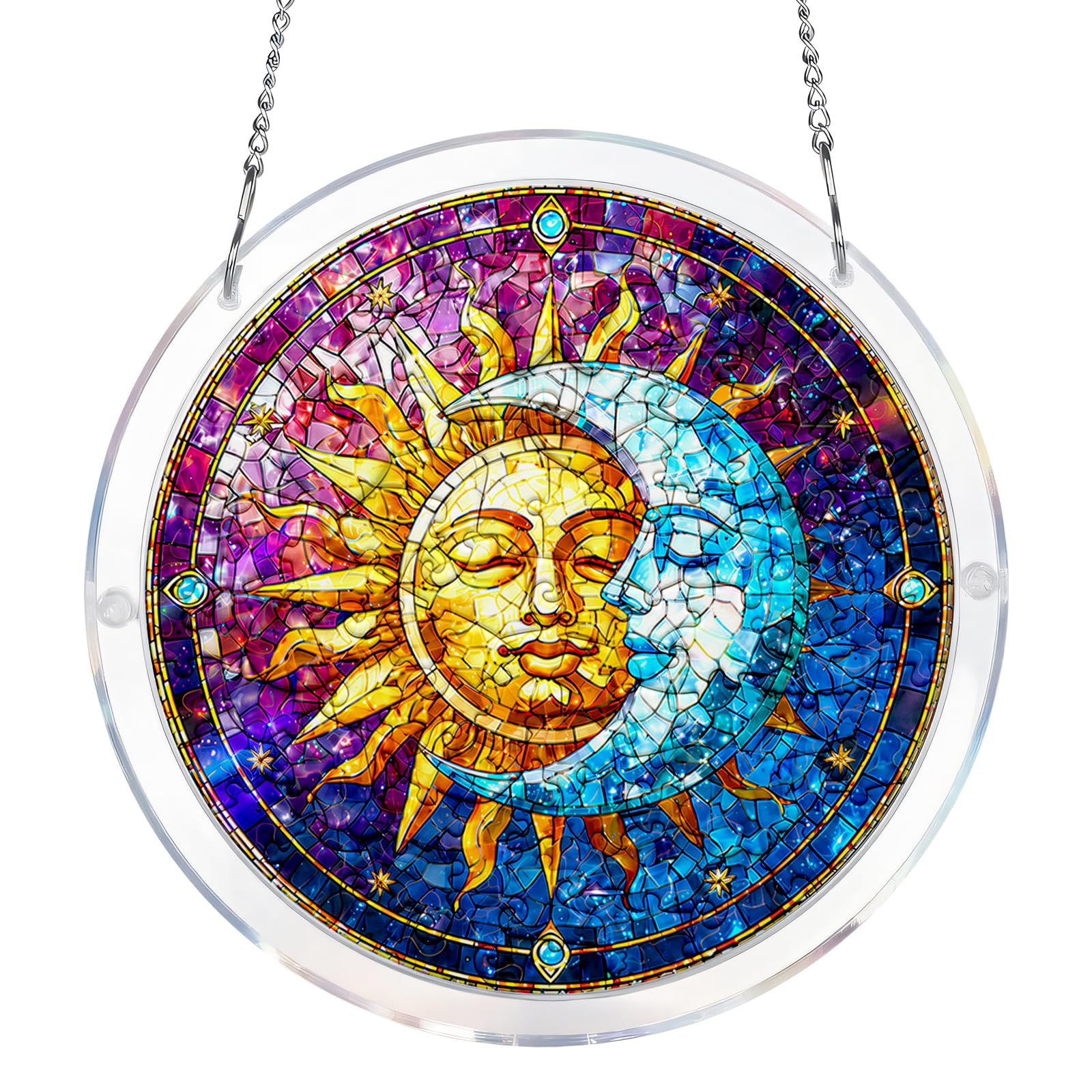 Acrylic Jigsaw Puzzle Suncatcher, Moon Stained Glass Sun Catchers for Windows, Puzzle Sun Catcher Arts & Crafts, Nature Aesthetic Hanging Ornament for Garden, Balcony & Home Decor