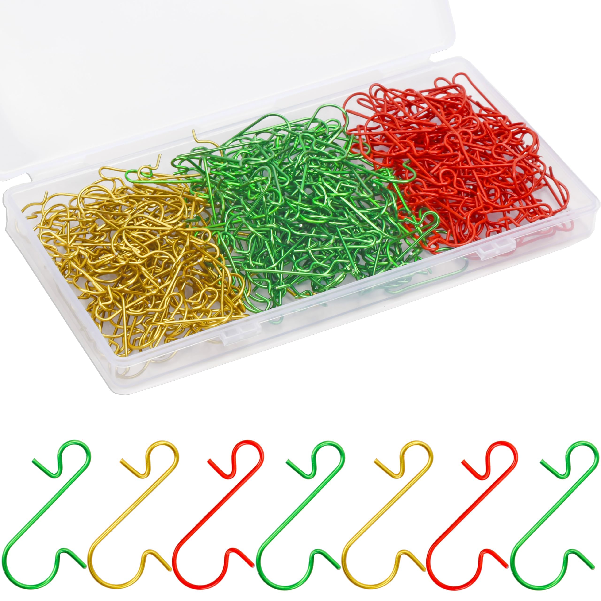 OCTERIC 300 Pieces Christmas Ornaments Hooks Metal S-Shaped Hangers Metal Wire Hooks with Storage Box for Trees Balls Christmas Hanging Decorations(Mix Color)