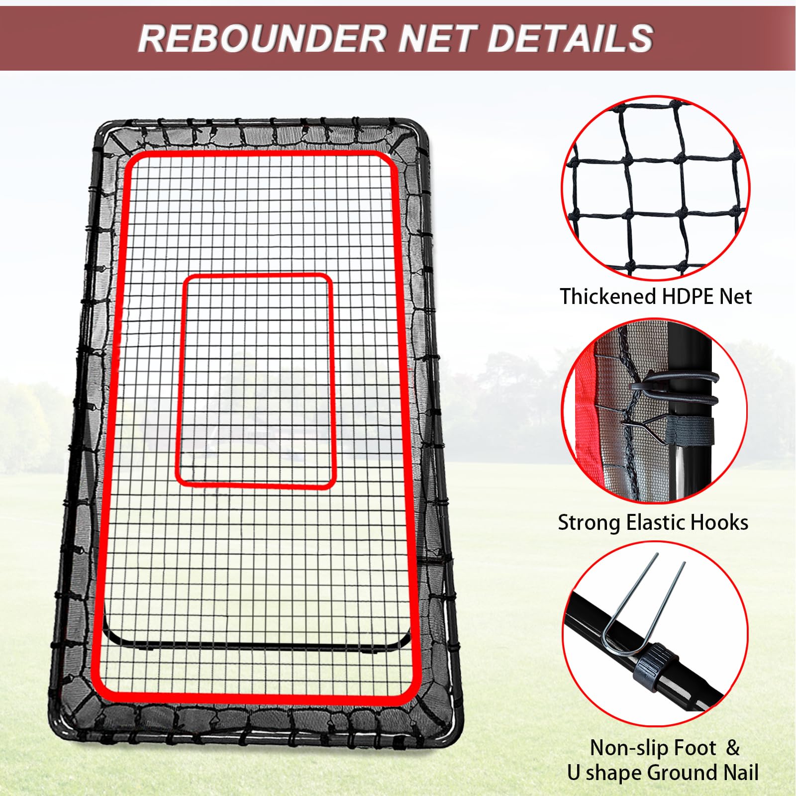 Volleyball Rebounder, Baseball & Softball Pitch-Back Rebound Net, 5 Angles Adjustable, Bounce Back Training Equipment for Volley Ball, Lacrosse Rebounder Net - 6x4 ft