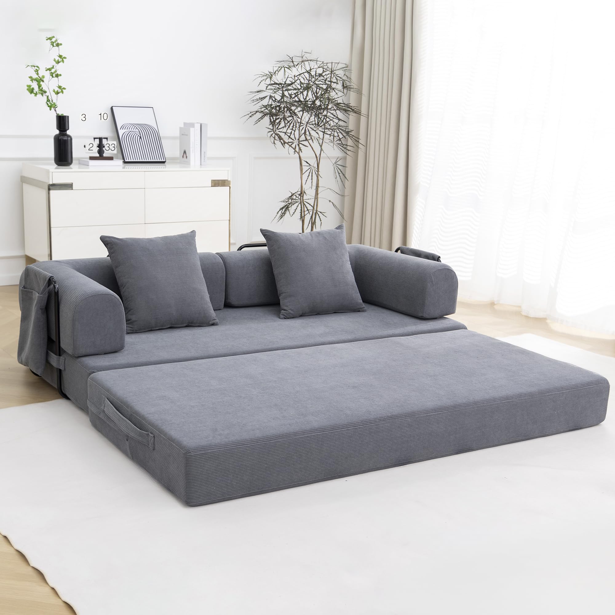 Lynna Sofa Cama 3 plazas sin Montaje – Sofa Modular autoexpandible Convertible en Cama Doble Grande, cómodo y versátil para Salones Modernos y Pisos pequeños, 200x94x70 cm (Gris Oscuro)