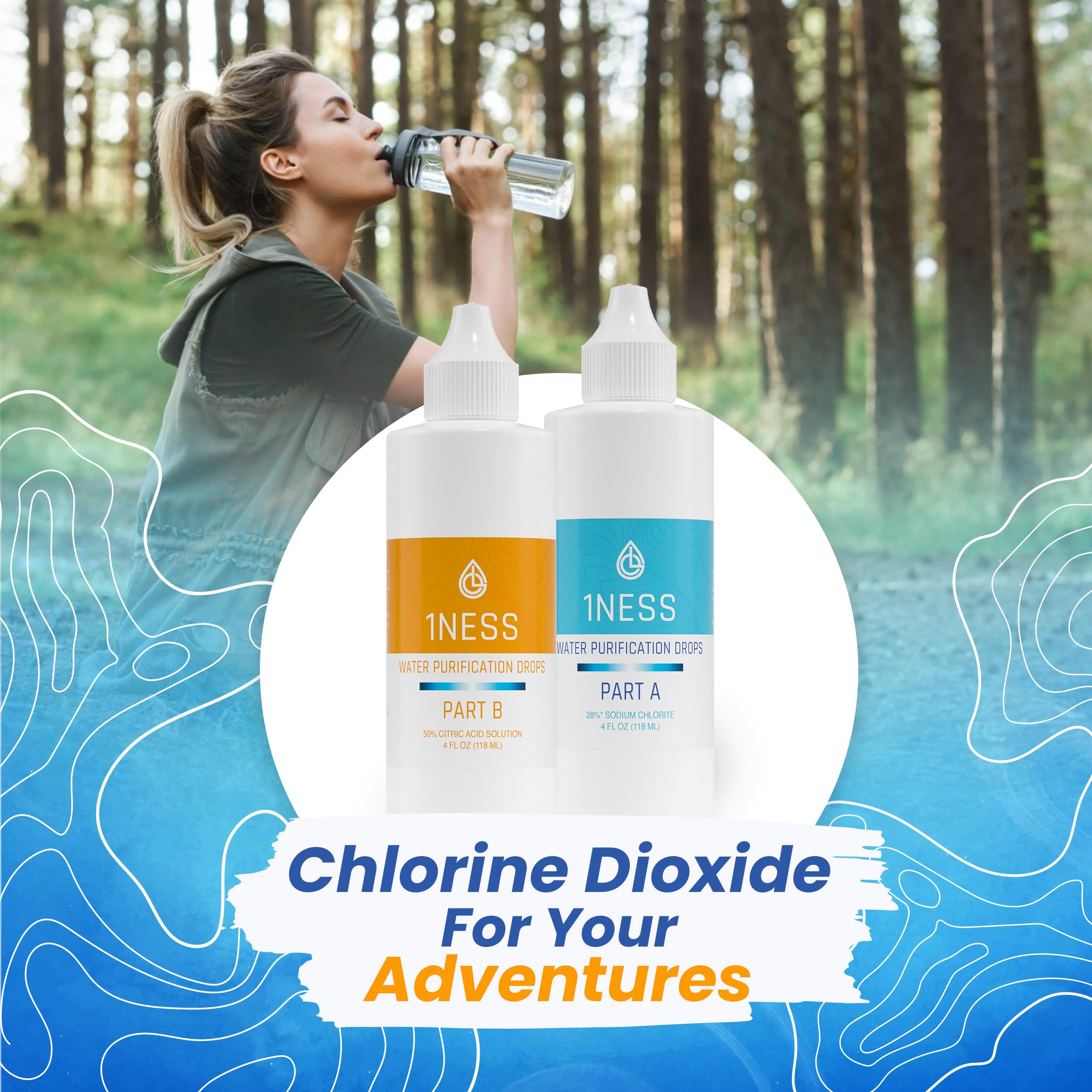 Chlorine Dioxide Kit 2 Part Liquid Classic 1:1 Set Citric Acid 50% : Sodium Solution (1x 4oz A + 1x 4oz B) BPA-Free Plastic Bottles