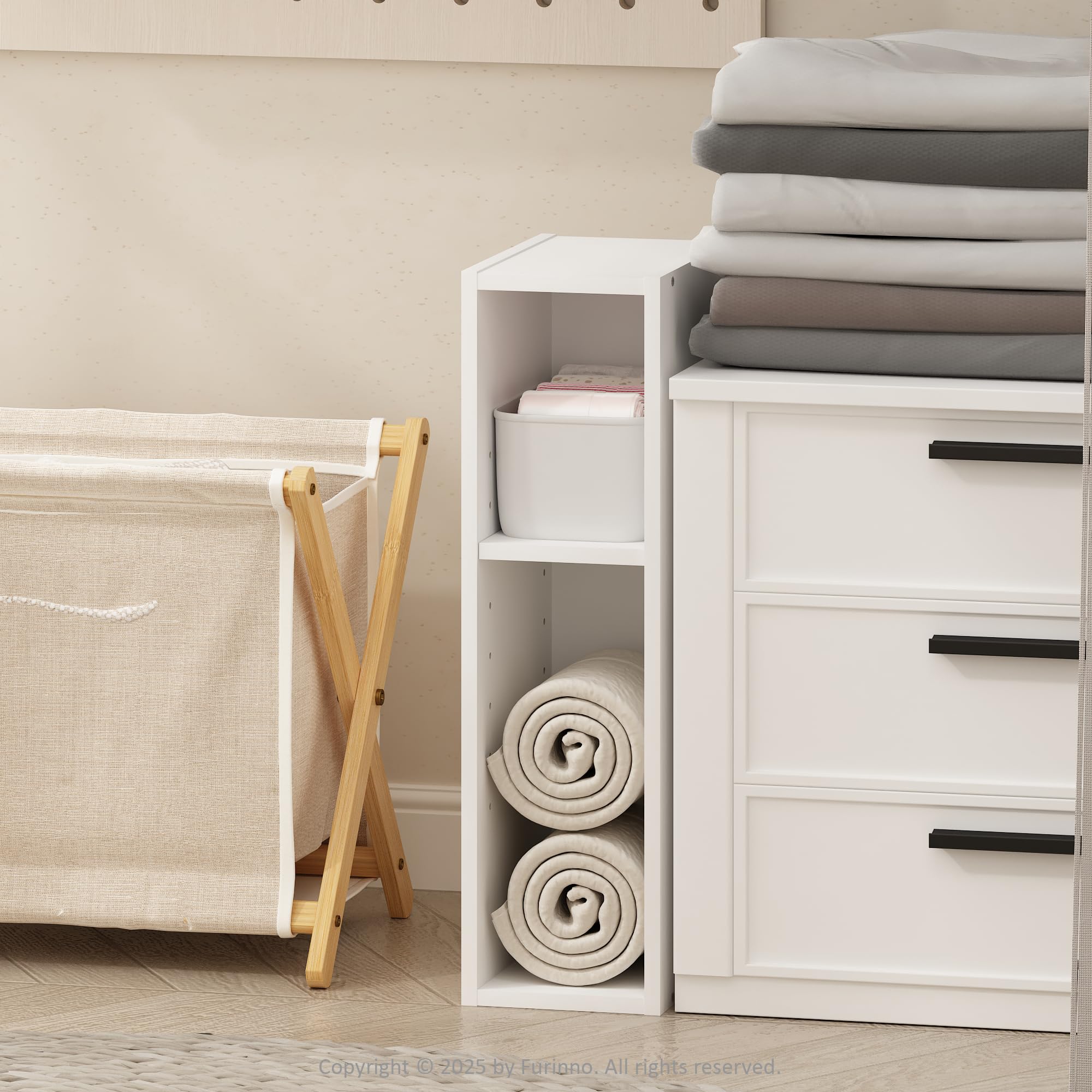 Furinno Reed 2-Tier Closet Organizers and Storage, Closet Organizer, Open Shelf Closet Storage, for Wardrobe, Bedroom, Living Room, 6-Inch Width, White