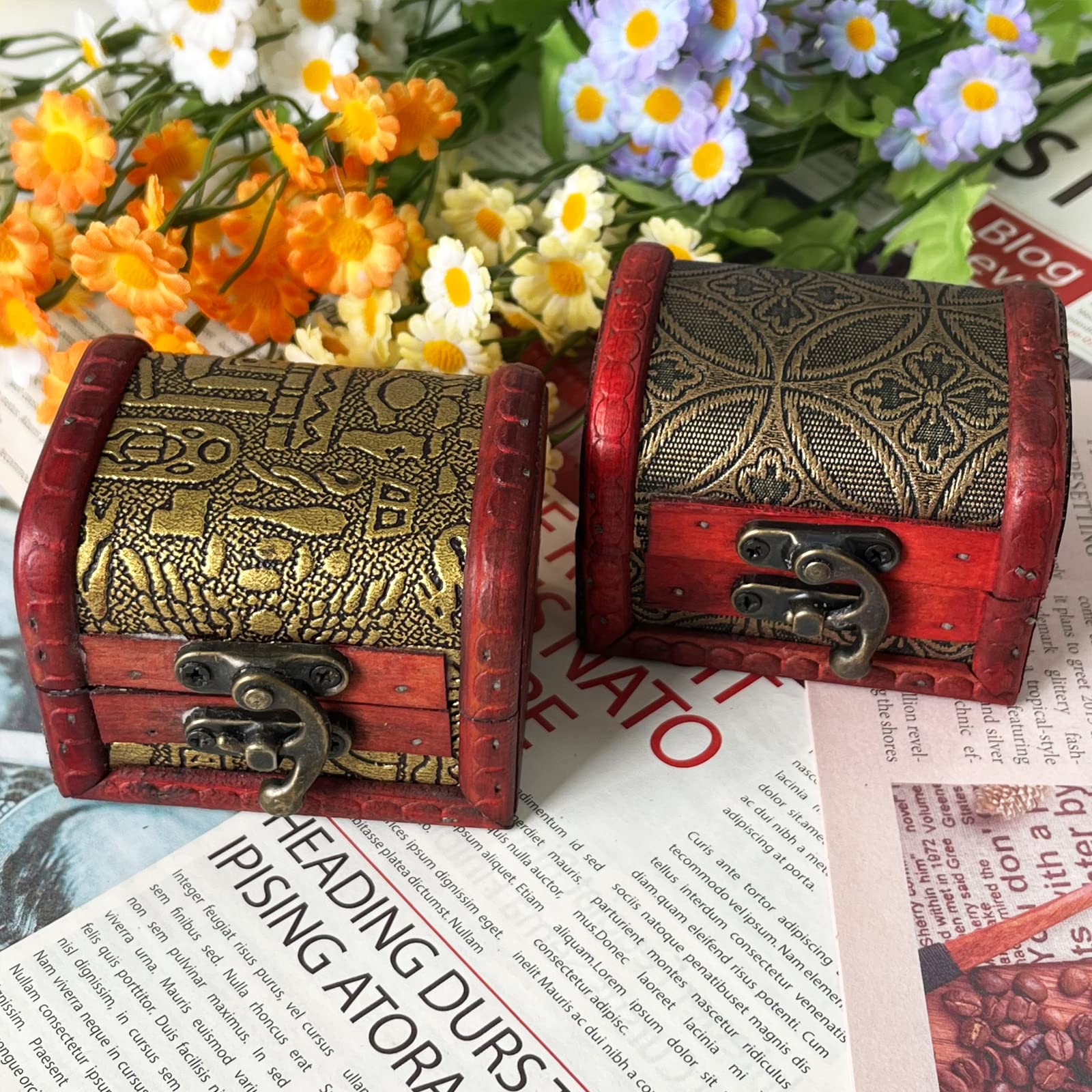 Mini cofre del tesoro vintage de madera, para joyas, collares, pendientes y otros regalos (2 unidades)