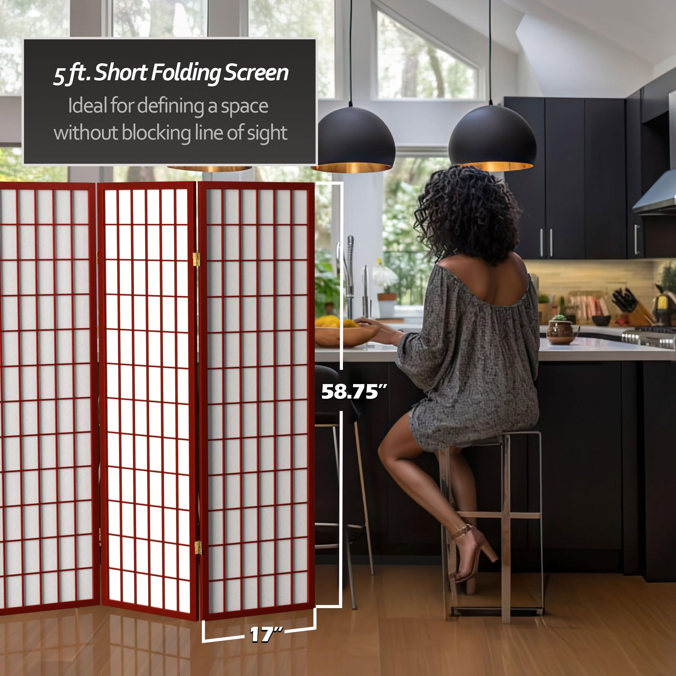 Snapklik.com : Red Lantern 5 Ft. Tall Window Pane Shoji Screen