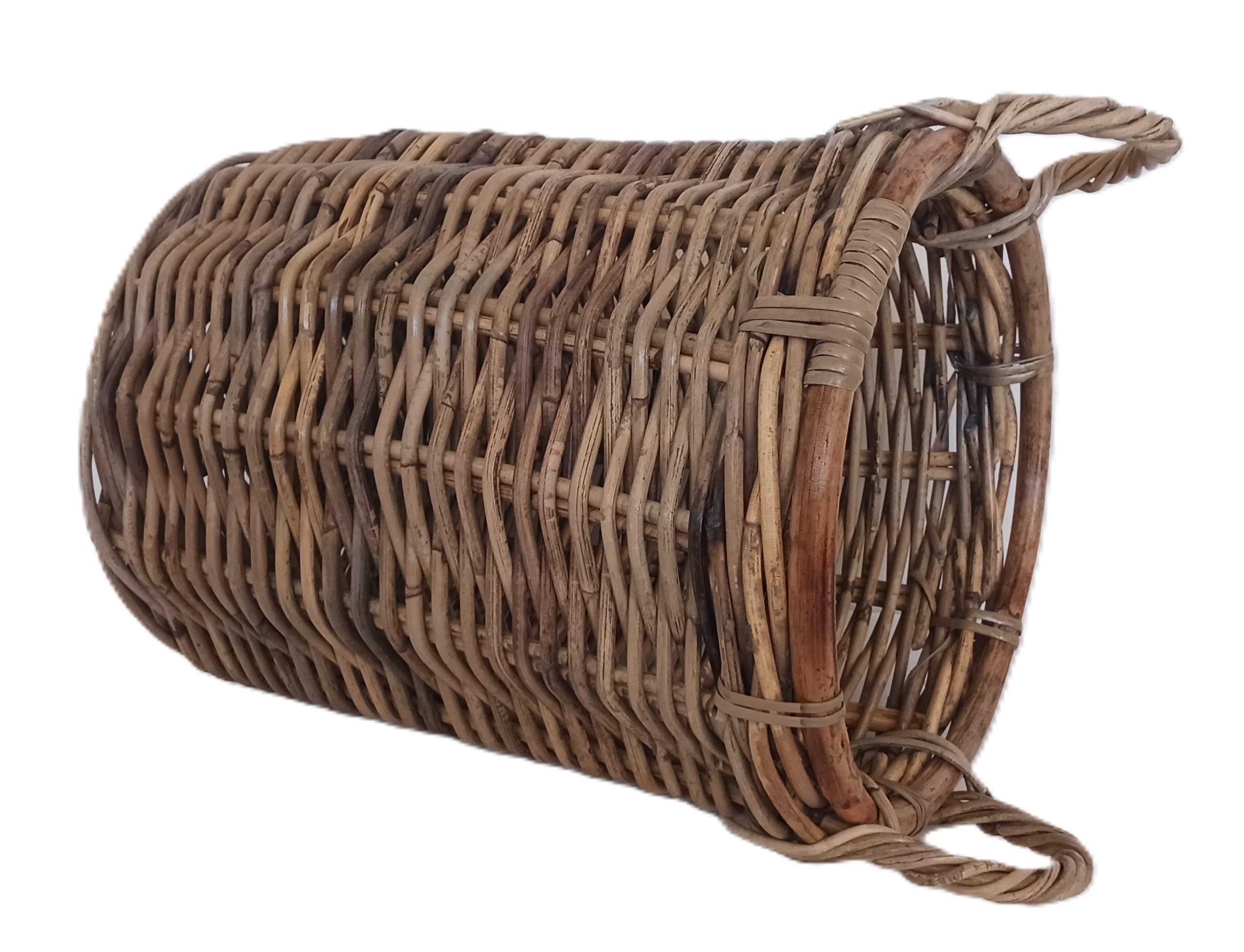 Cesto Porta Legna vimini cm 40x45 H con manico cm 53 H in robusto giunco per legna e pellet portalegna portaombrelli porta coperte porta oggetti porta giocattoli