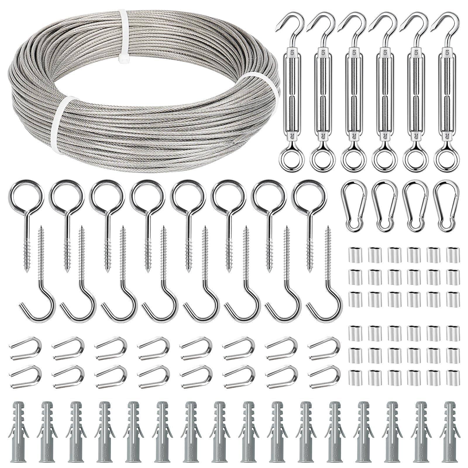 TooTaci 2mm Drahtseil Edelstahl Set, 50M/2mm Stahlseil Ummantelt M5 Spannschlösser& Seilspanner Edelstahl 304, Rankhilfe für Kletterpflanzen, Spanndraht für für Zaun, Lichterketten & Vorhangdraht