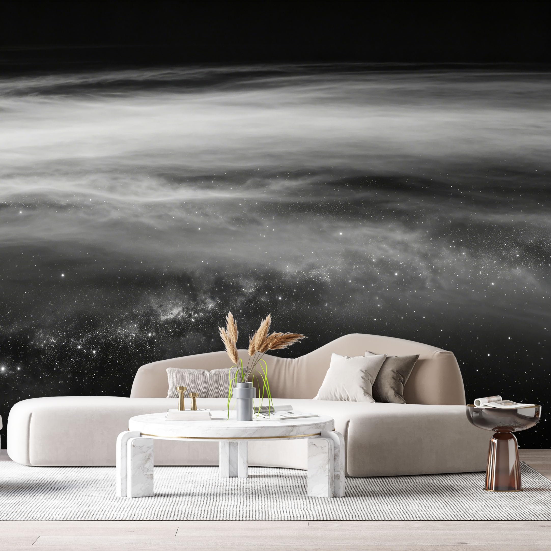 Custom Size Wall Murals Abstract Monochrome Galaxy Stars Cosmic Nebula Space SelfAdhesiveWall Fabric Removable Wallpaper Wall Decor for Living Room Bedroom Bathroom