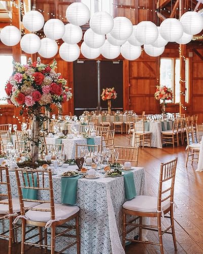 Miniatura 5 de Treela Paquete de 30 linternas de papel blancas chinas, japonesas, decorativas para colgar, lámparas redondas de papel para bodas, fiestas de
