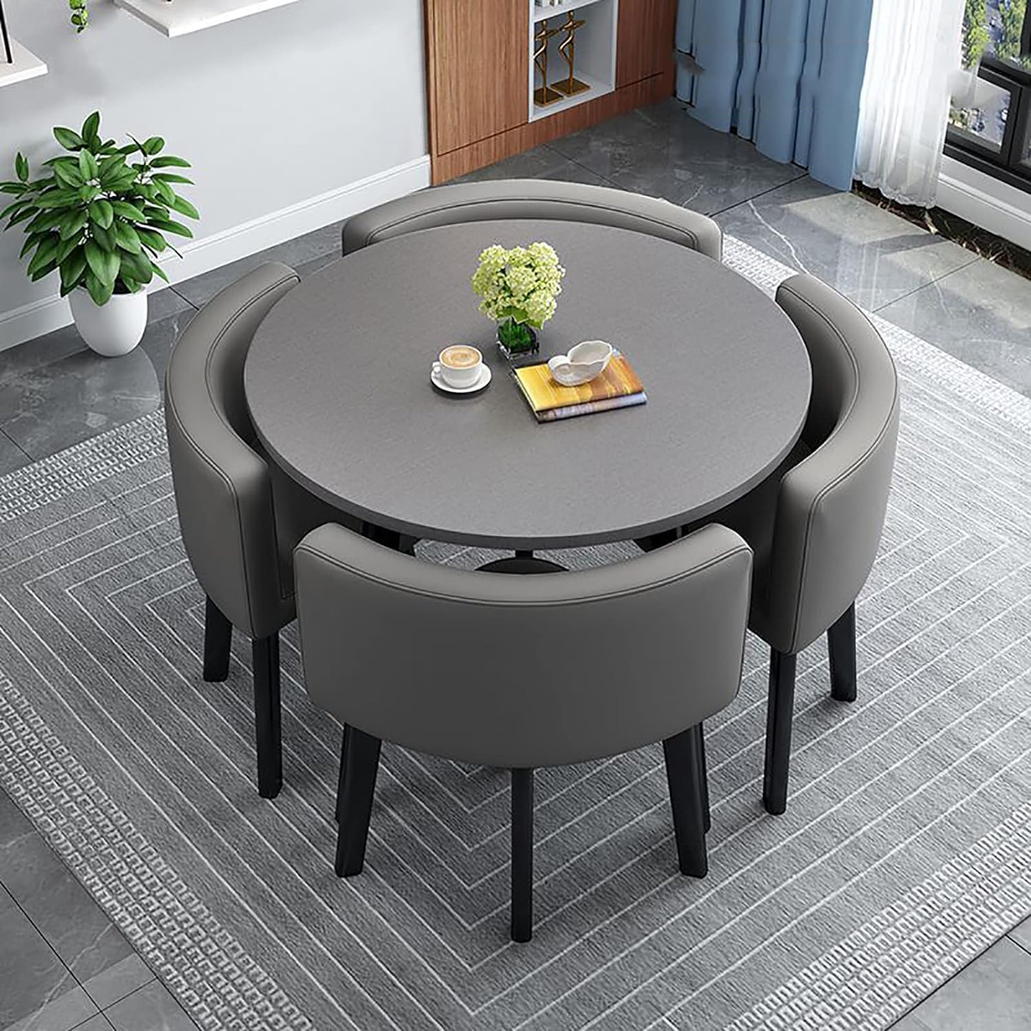 Modern Dining Table Set for 4 Round Conference Room Table with Chairs Small Round Dining Room Table Set Circle Kitchen Table for 4,A29-80x80x75cm