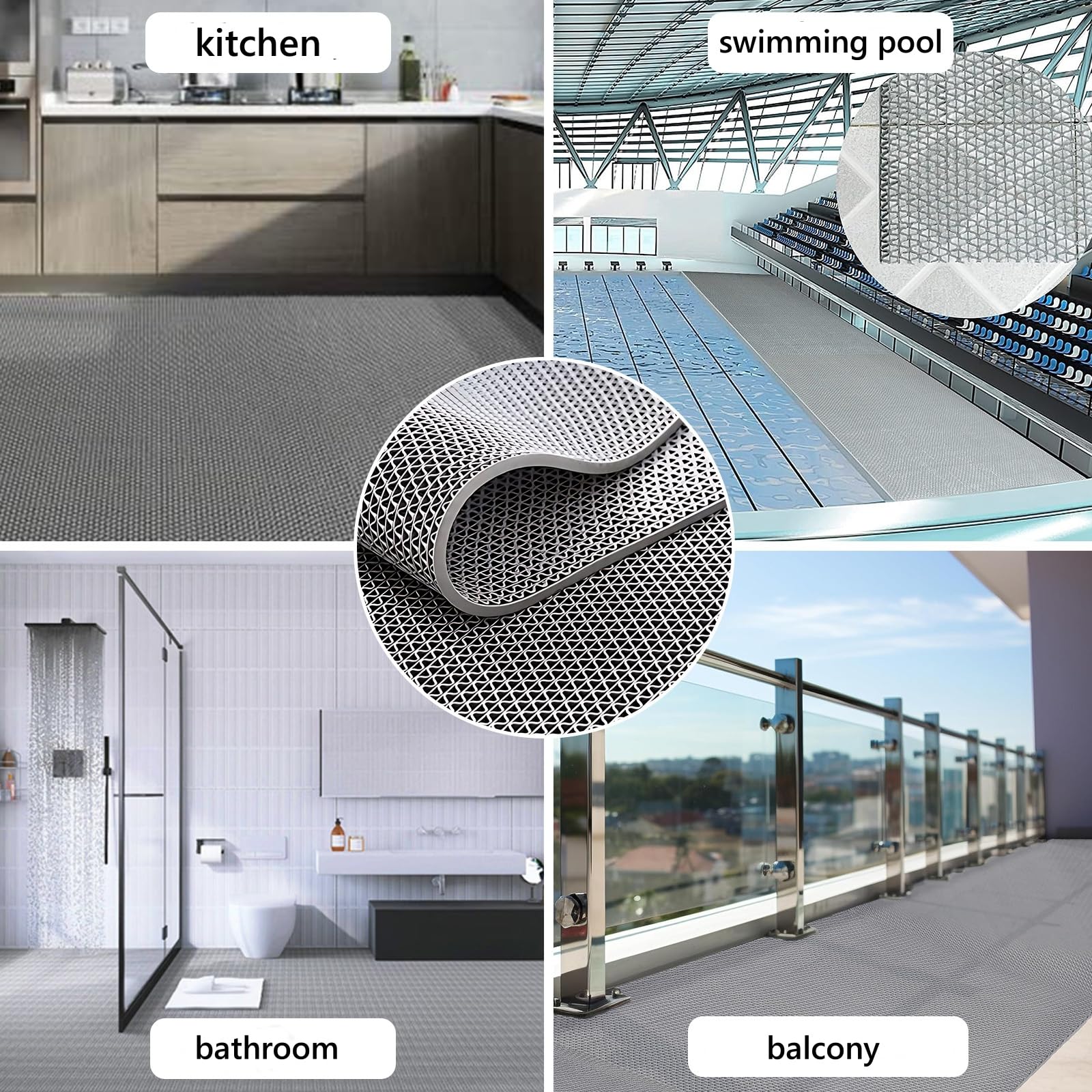 Tappetino antiscivolo per drenaggio, grigio, 500 x 90 cm | Stuoia impermeabile commerciale del pavimento, spessore di 5.5mm, area umida all'aperto dell'interno, tappeto a forma di S