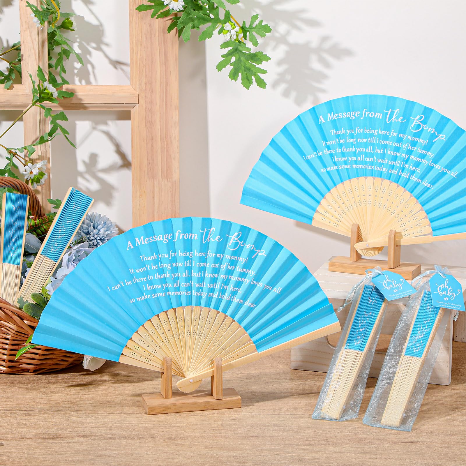 Threehoney 25 Stück Gastgeschenke für Babypartys, Faltpapierfächer, Blau