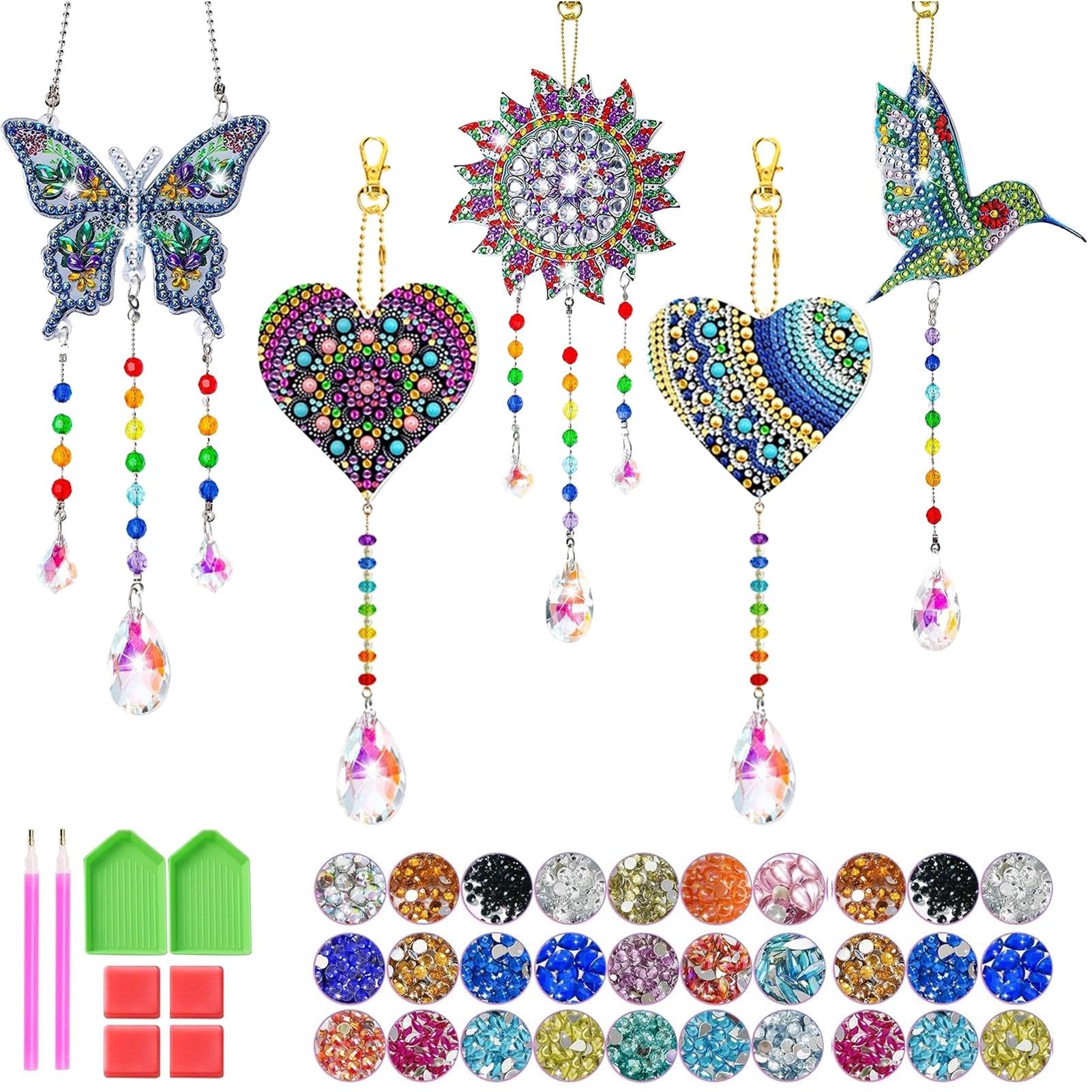 JATOK Diamond Art Suncatcher Kits for Kids Ages 6-12, 5-Pack Double-Sided