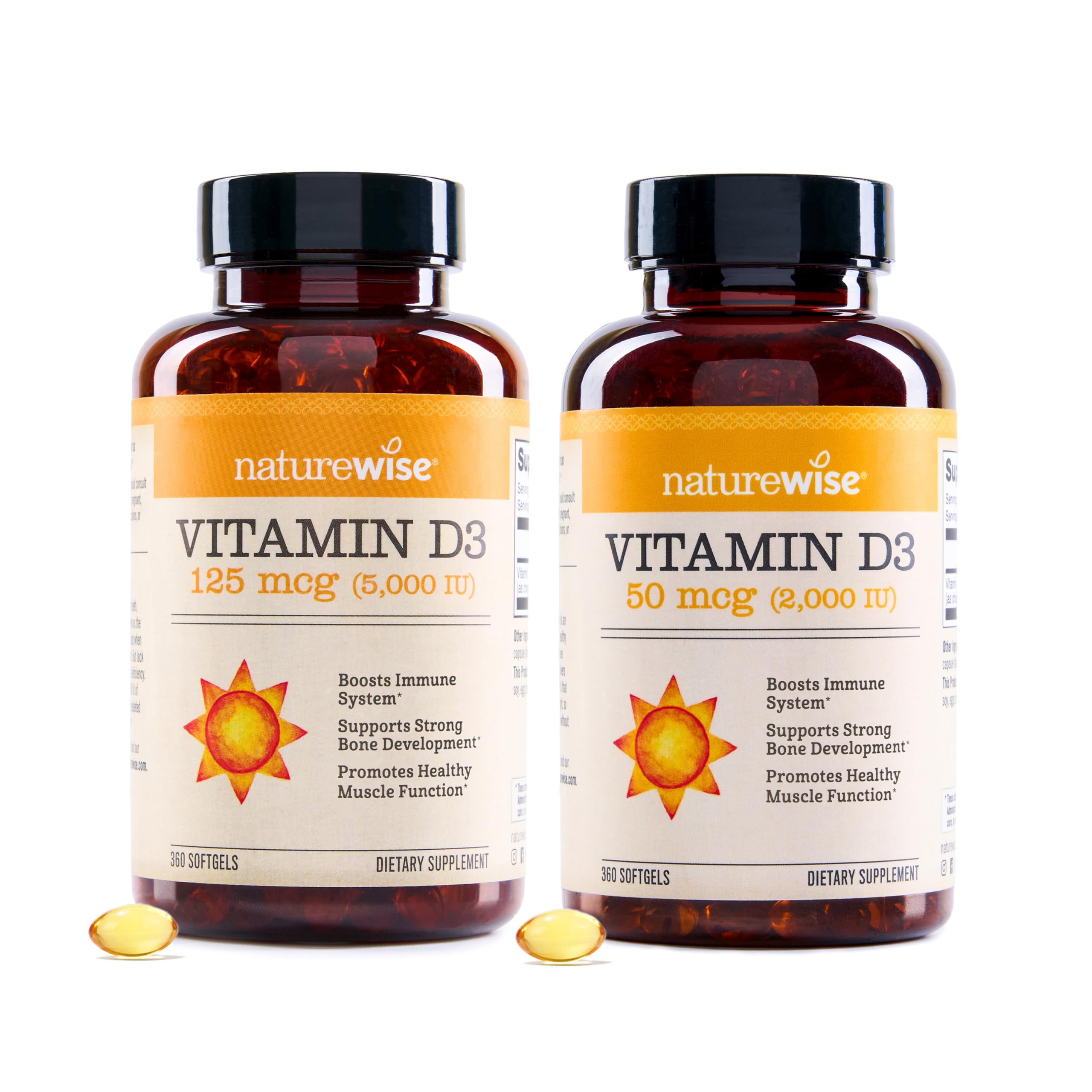 NatureWise Vitamin D3 5000IU (125 mcg) + Vitamin D3 2000IU (50 mcg) - 360 Count Each - Bundle for Healthy Muscle Function, and Immune Support - Gluten Free, Non
