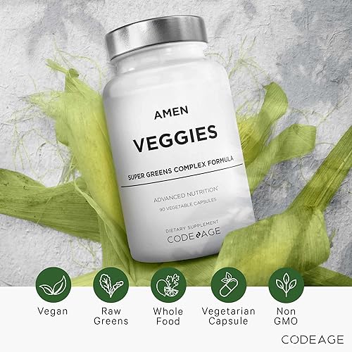 Miniatura 10 de Amen Veggies, Suplemento de vitaminas diarias de verduras, mezcla vegana de verduras y cápsulas multivitamínicas de verduras crudas integrales,