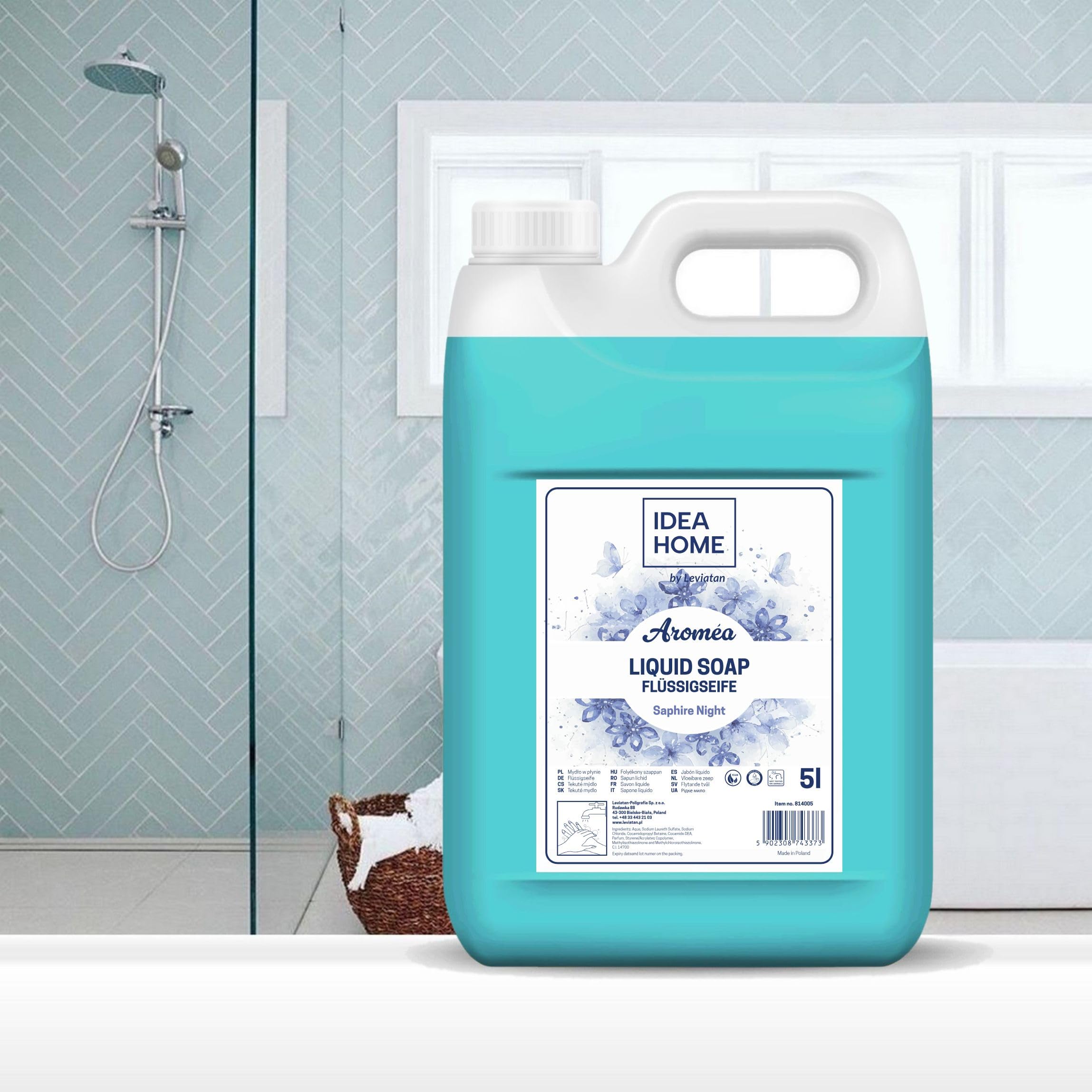 IDEA HOME AROMÉA Mydło w Płynie do Rąk 5L - Kremowe Mydło, Odżywcze, Nawilżające, Odpowiednie dla Wszystkich Rodzajów Skóry - Idealne do Dozowników, Zapach Morskiej Bryzy
