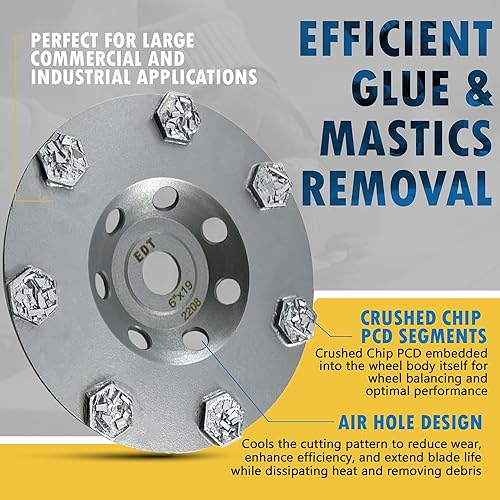 Miniatura 3 de Muela abrasiva PCD de 6" para epoxi, pegamento, masilla y pintura, 7 segmentos PCD de viruta triturada, Hilti DG150 Arbor