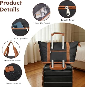 Suitour 6 Piece Luggage Sets, 16, 20, 24, 28 inch Hardside Carry-on and Checked Suitcase Set with Expandable Travel Duffle Bag Sets(Black Tan)