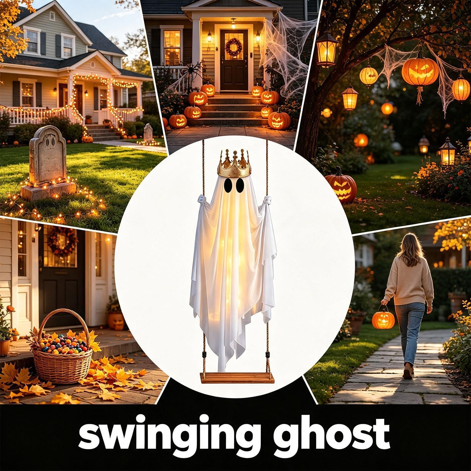 Decoración De Halloween Fantasma Oscilante con Luz Halloween 150 cm De Alto