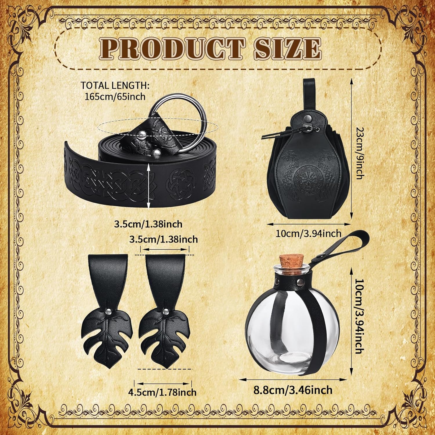 Women Renaissance Accessories Medieval Viking Belt Potion Bottles Faux Leather Belt Pouch Skirt Hikes Mug Holder - Image 2