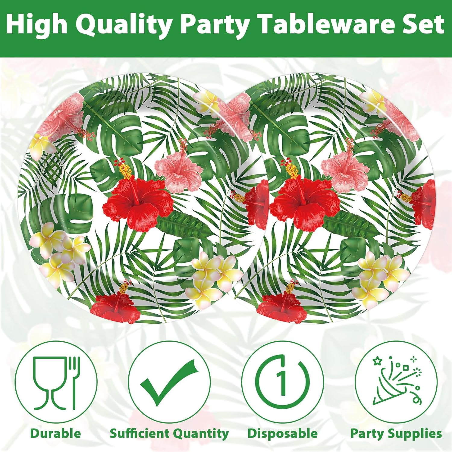 100pcs 7inch Aloha Floral Plates Hawaiian Luau Party Supplies Tableware Hawaiian Tropical Hibiscus Cake Luau Theme Disposable Paper Plates Dinnerware for Aloha Summer Birthday Beach Party Decorations