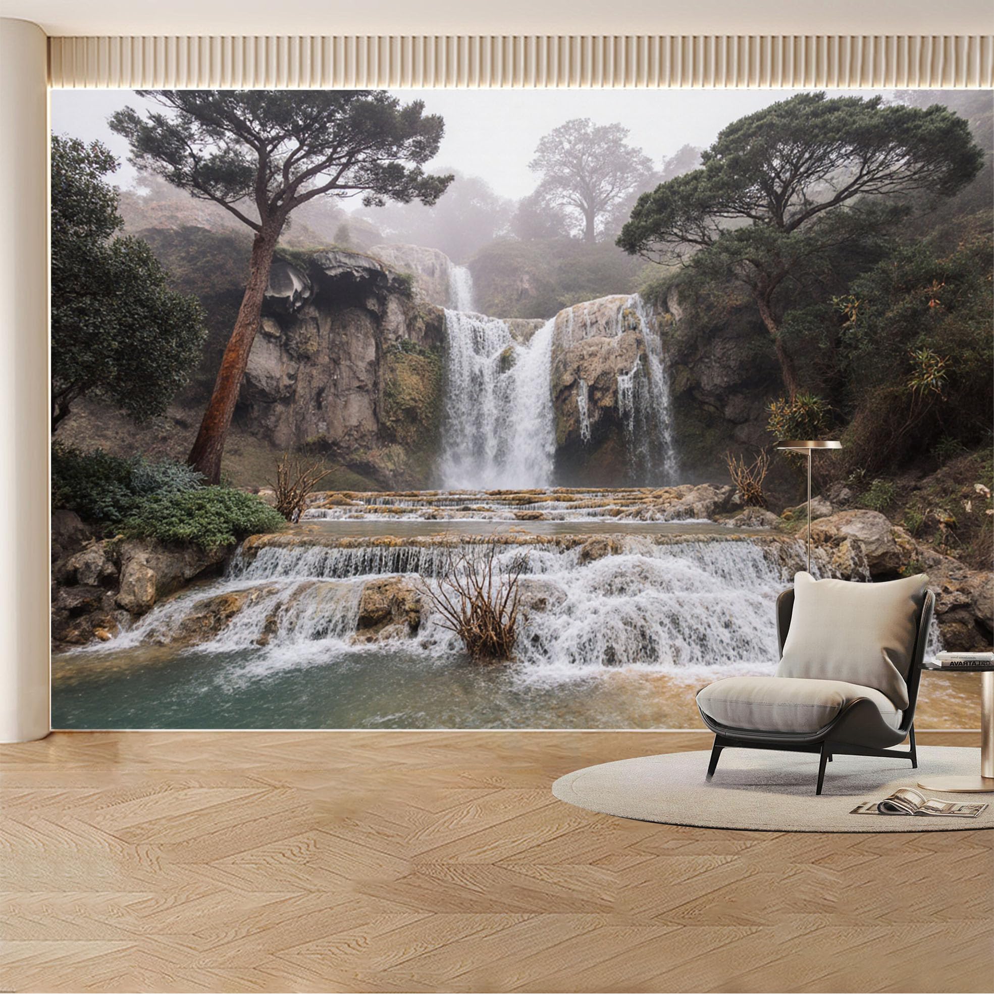 Custom Wall Mural Wallpaper Waterfall Forest Landscape Nature 3D Effect Wall Decor Misty Tropical Removable SelfAdhesive Large Photo for Living Room， Bedroom， Office