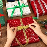Vista 4 de DECYOOL - Cinta de Navidad, 4 rollos de 100 yardas de cintas navideñas para envolver regalos (0.6 in de ancho, rojo, verde, dorado y plateado)