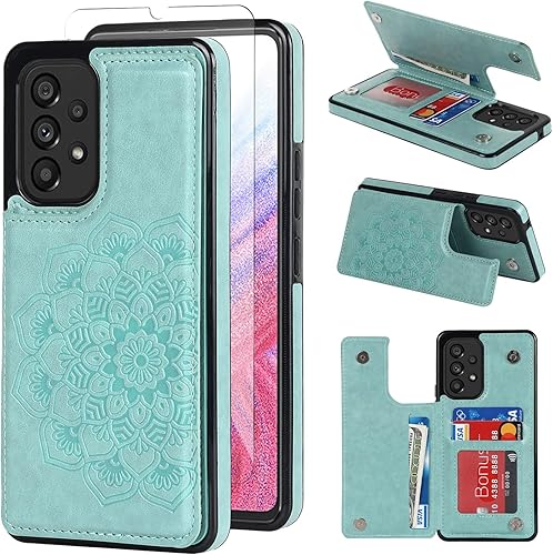 Funda de teléfono para Samsung Galaxy A52 5G  4G Funda tipo cartera con protector de pantalla de vidrio templado, ranuras para tarjetero, funda con