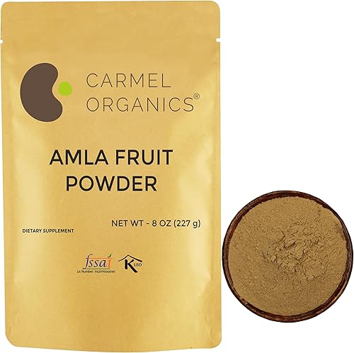 CARMEL ORGANICS Amla/Amlaki (Emblica officinalis) Polvo de frutas (8 onzas) para el cuidado del cabello, la piel y el bienestar | Natural, sin OMG |