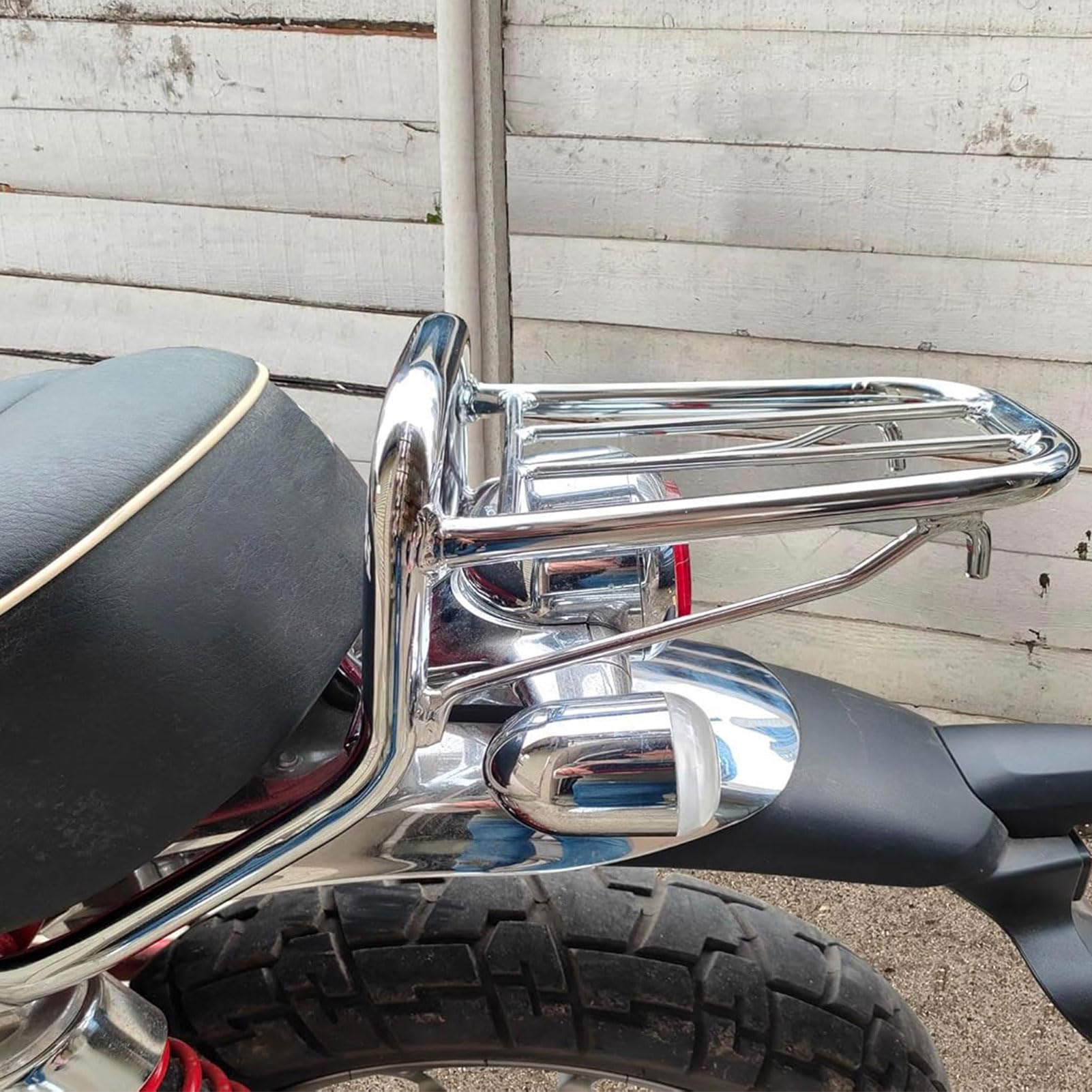 WOOGA Hinterer Gepäckträger aus Kohlenstoffstahl,verchromter Gepäckhalter, Ersatz für den hinteren Gepäckträger passend für HO&N&DA Monkey 125/Z125 Monkey125 Z 125 Zubehör 2018-2024 (Chrom)